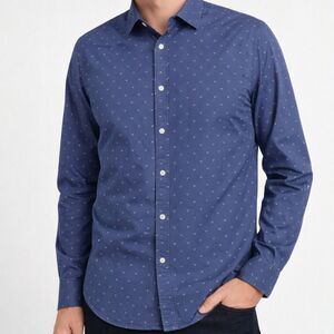 Victorinox Mens Button up Short Sleeve Print Shirt Size XL Blue Medium Slim Fit